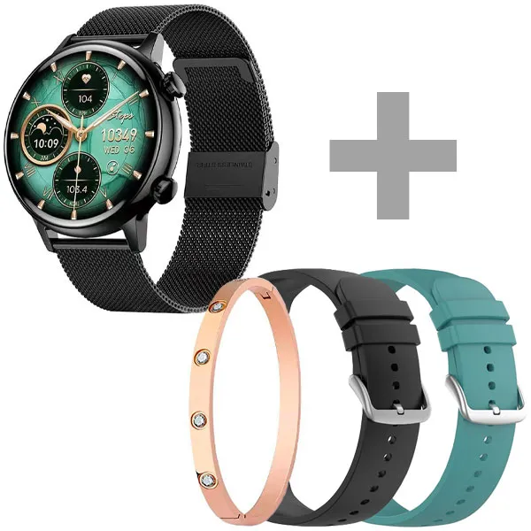 Relógio G-TiDE Romance Lady Time com Bluetooth - Preto + 2 Pulseiras