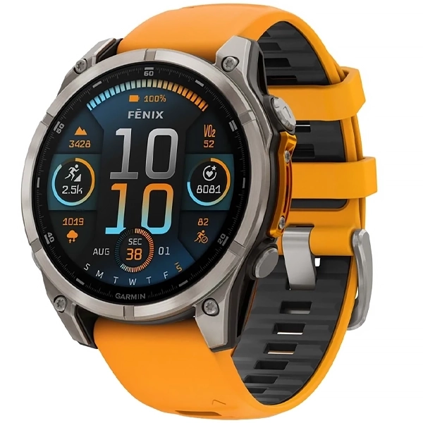 Relógio Garmin Fenix 8 AMOLED Sapphire 010-02905-11 51 mm com GPS Wi-Fi - Cinza Laranja