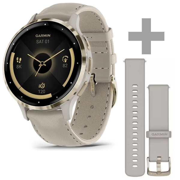 Relógio Garmin Venu 3S 010-02785-55 com GPS Wi-Fi - Bege + Pulseira
