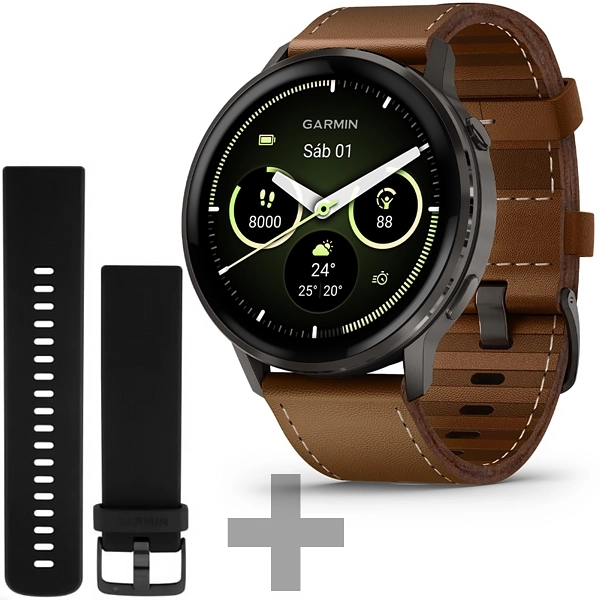 Relógio Garmin Venu 4 010-03014-03 45mm com GPS Wi-Fi - Preto Marrom + Pulseira