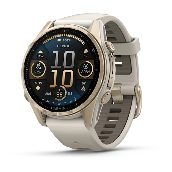 Relógio Garmin Fenix 8 AMOLED Sapphire 010-02903-11 43 mm com GPS Wi-Fi - Dourado Branco