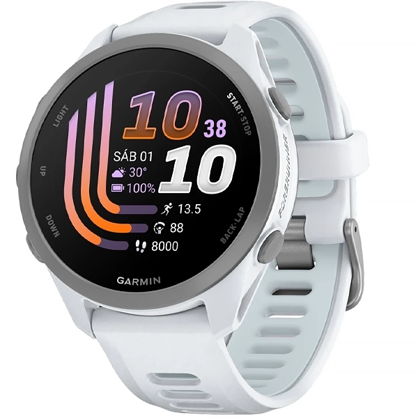 Relógio Garmin Forerunner 170 Music AMOLED 010-03920-11 43 mm com GPS Bluetooth - Whitestone Cloud Blue