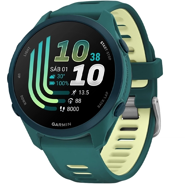 Relógio Garmin Forerunner 170 Music AMOLED 010-03920-12 43 mm com GPS Bluetooth - Teal Green Citron